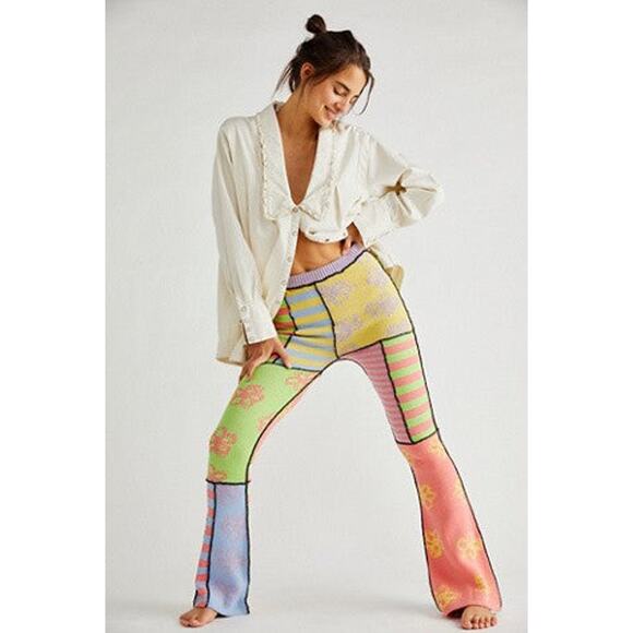 Free People Pants - Free People The Ragged Priest Mix Knit Flare Pants - L